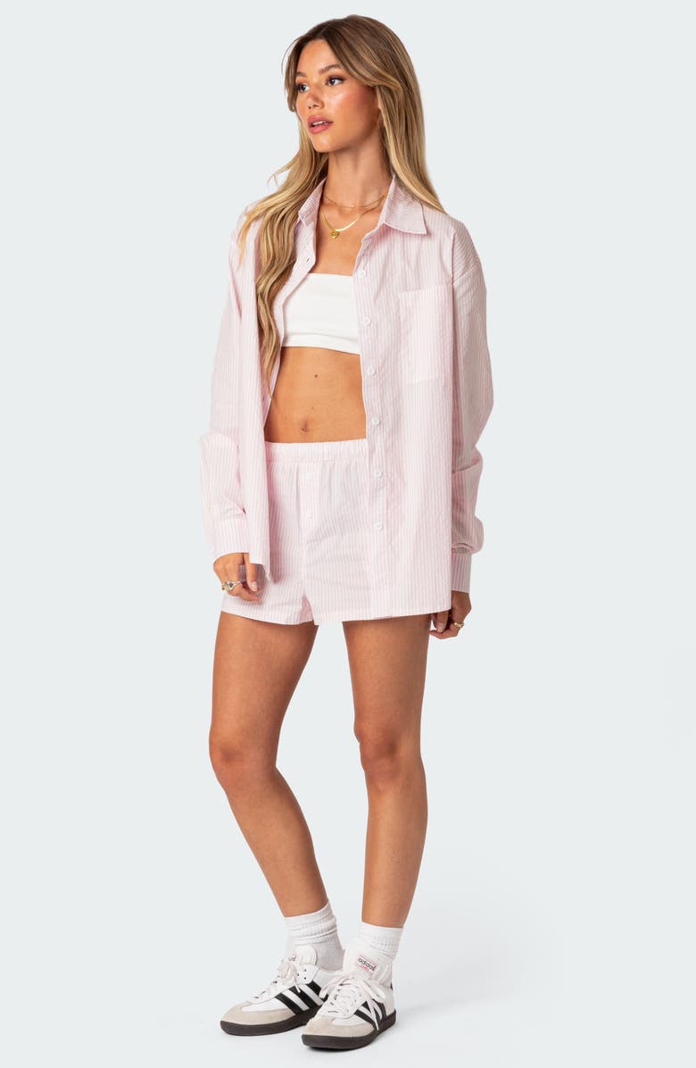 EDIKTED Pinstripe Oversize Button-Up Blouse, Alternate, color, Pink