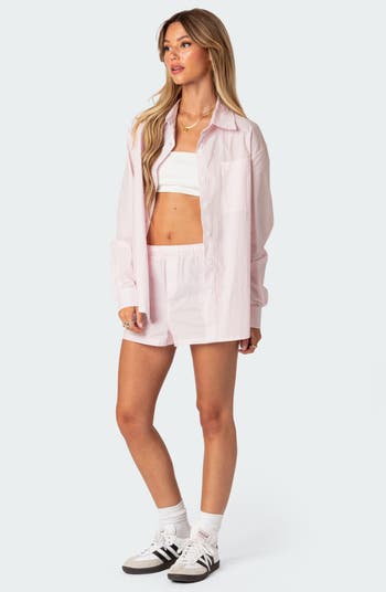 Pinstripe Oversize Button-Up Blouse
