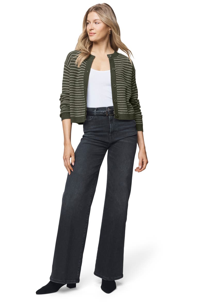 Amber Stripe Crop Cotton & Wool Blend Cardigan, Alternate, color, GREEN SPRUCE/ PALE OAK