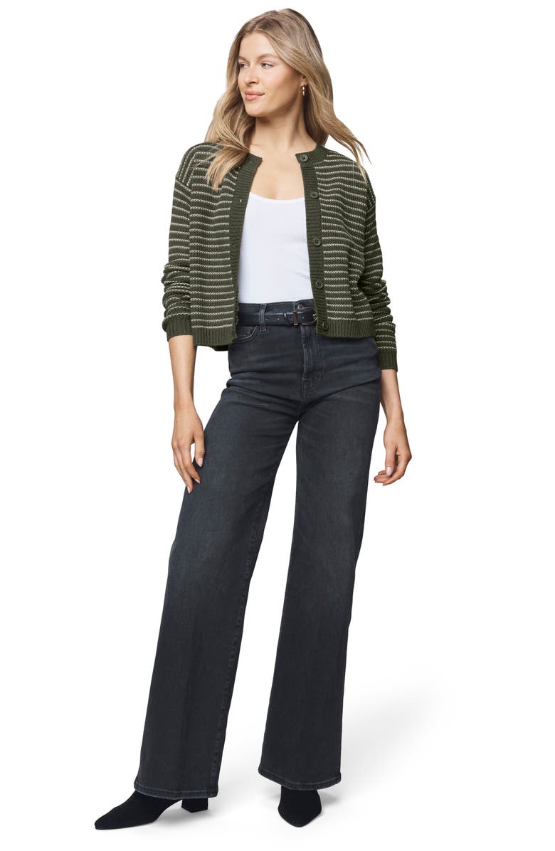 Splendid Amber Stripe Crop Cotton & Wool Blend Cardigan, Alternate, color, Green Spruce/ Pale Oak