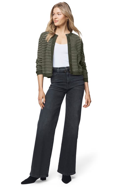 Splendid Amber Stripe Crop Cotton & Wool Blend Cardigan In Green