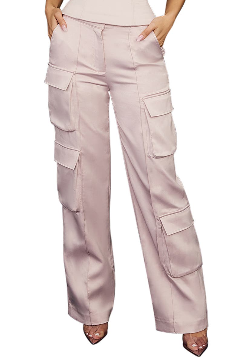 HOUSE OF CB Daria Cargo Satin Trousers, Alternate, color, Crystal