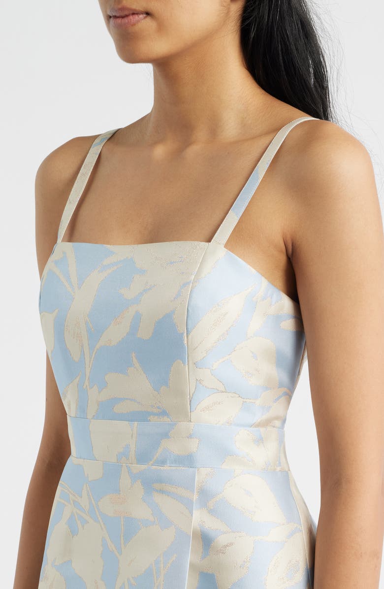 CeCe Metalllic Floral Dress, Alternate, color, Aqua Dusk