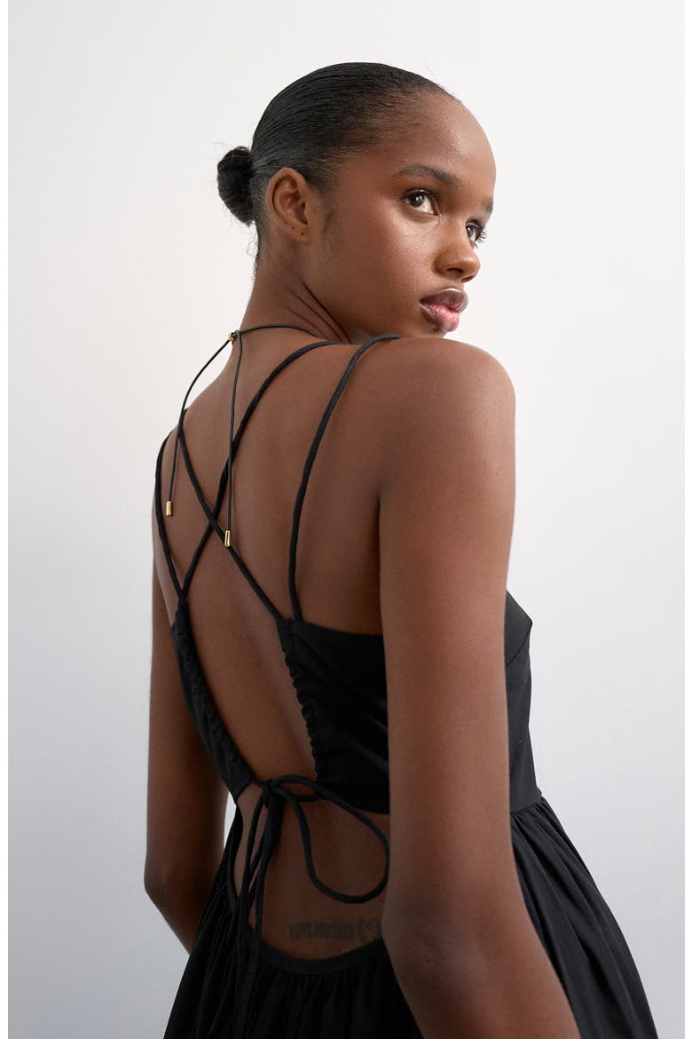 Strappy Open Back Cotton Poplin Dress, Alternate, color, BLACK