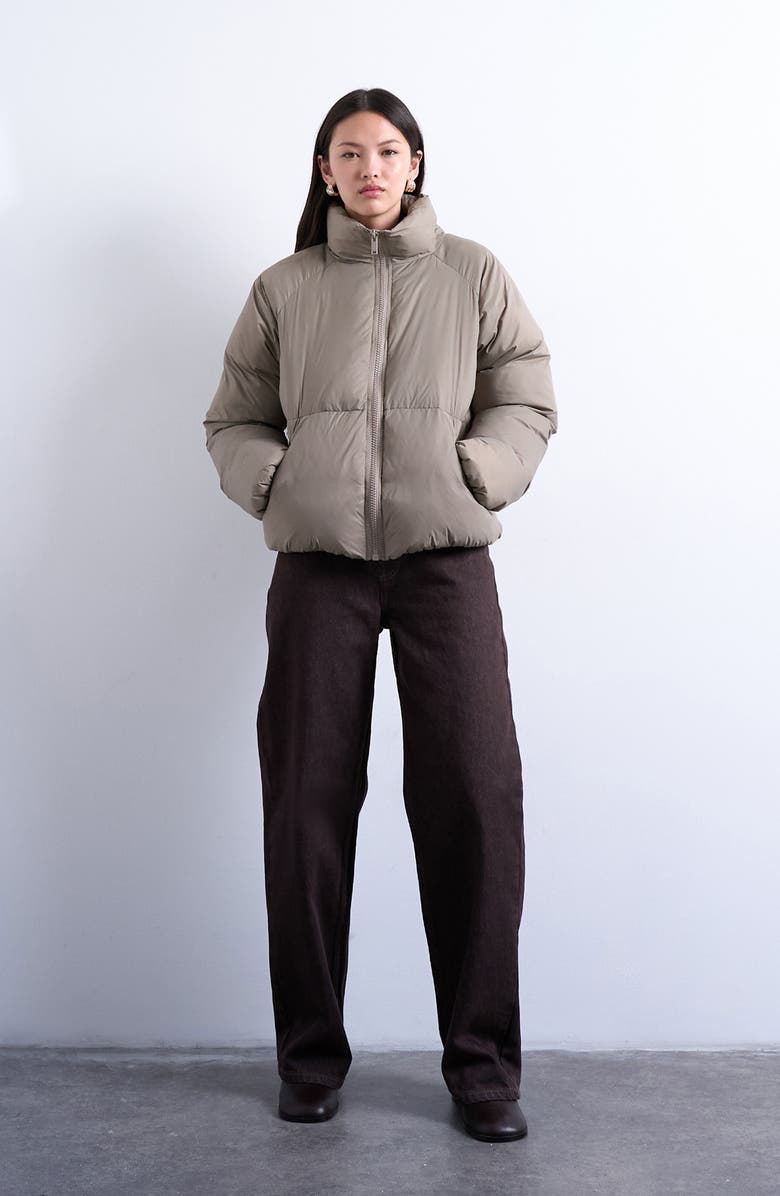 Topshop Puffer Bomber Jacket, Alternate, color, Light Grey