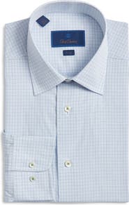 David Donahue Trim Fit Poplin Micro Check Dress Shirt