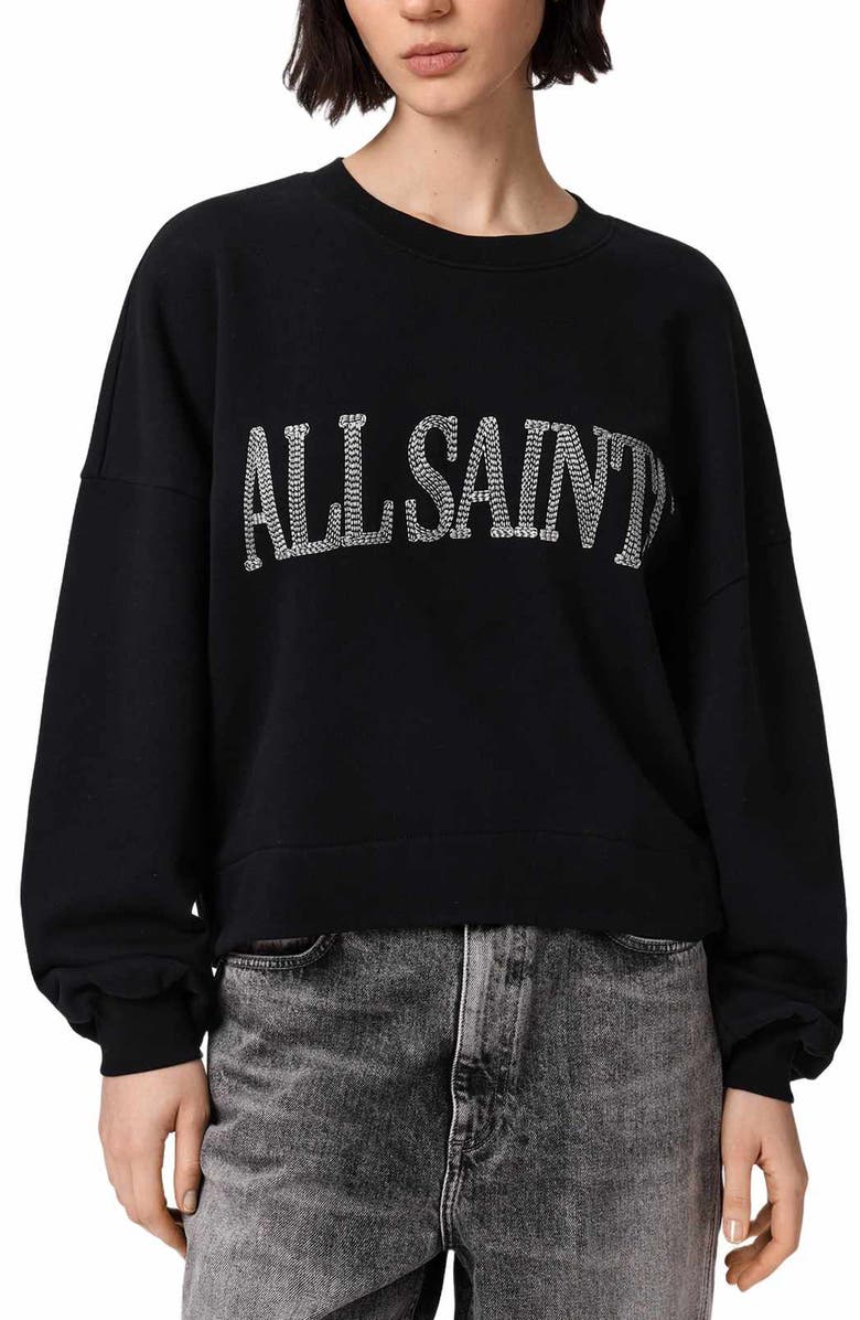 AllSaints Dash Lila Oversize Cotton Sweatshirt, Main, color, Washed Black