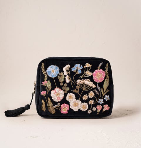 Pressed Flowers Velvet Wash Bag