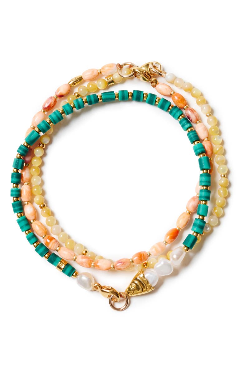 Chan Luu Set of 3 Semiprecous Stone Bracelets, Main, color, Malachite