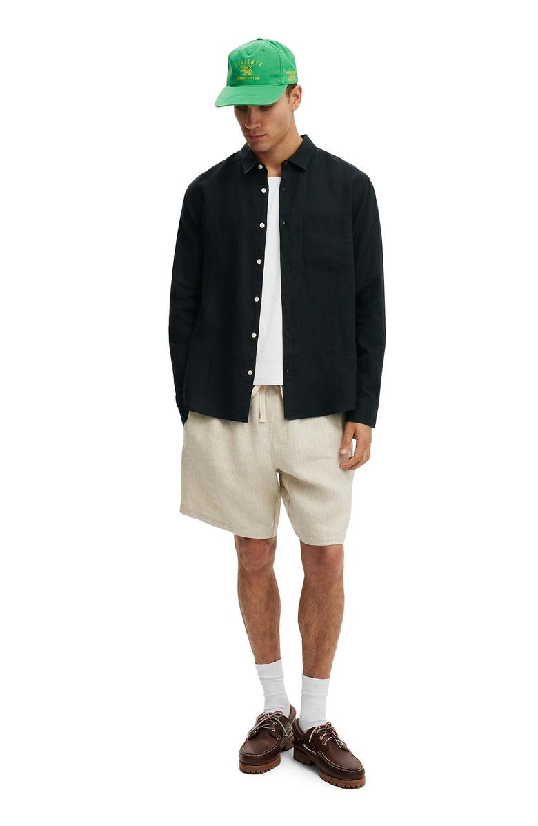 Cotton On Men's Relaxed Linen Long Sleeve Shirt, Alternate, color, Faded Black