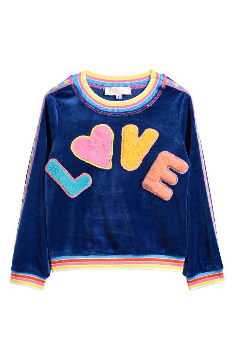 Truly Me Kids' 3D Love Velour Sweatshirt with Faux Fur Appliqué, Main, color, Royal Blue