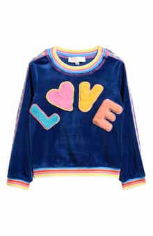 Truly Me Kids' 3D Love Velour Sweatshirt with Faux Fur Appliqué