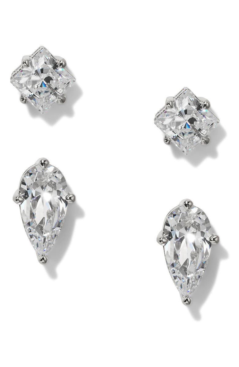 Nadri Lucia Duo Set of 2 Stud Earrings, Main, color, Rhodium