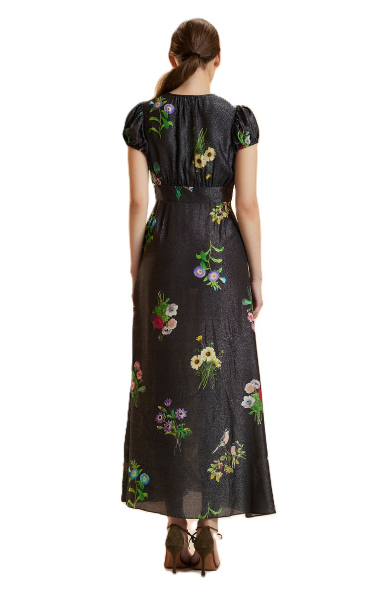 Cynthia Rowley Printed Lurex Midi Dress, Alternate, color, Black Floral