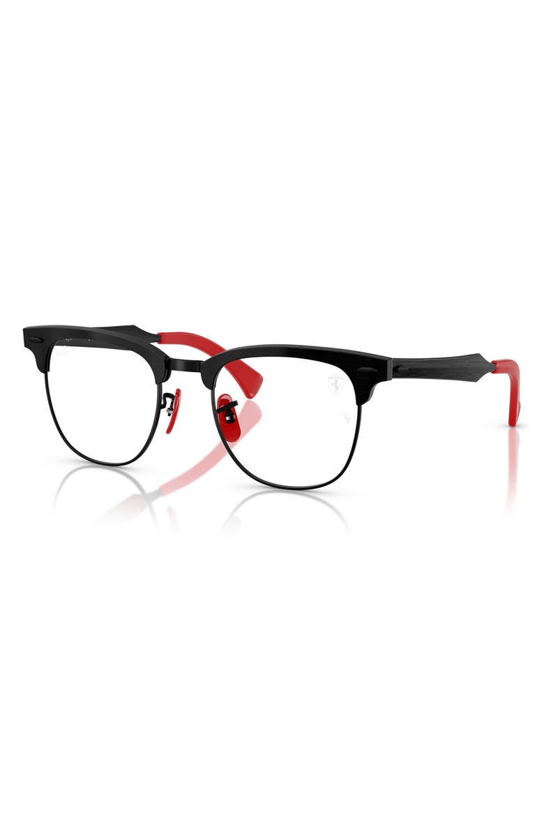 Ray-Ban x Scuderia Ferrari 51mm Square Optical Glasses, Alternate, color, Shiny Black/ Red