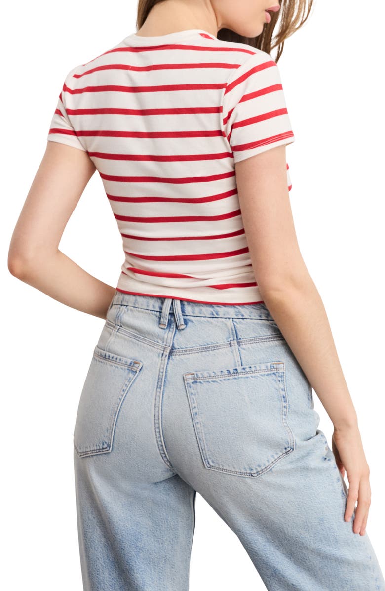 Good American Super Stretch Cotton Blend T-Shirt, Alternate, color, Ecru Chili Wide Stripe