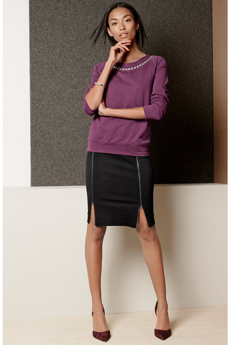 Zip Detail Ottoman Panel Pencil Skirt, Alternate, color, BLACK