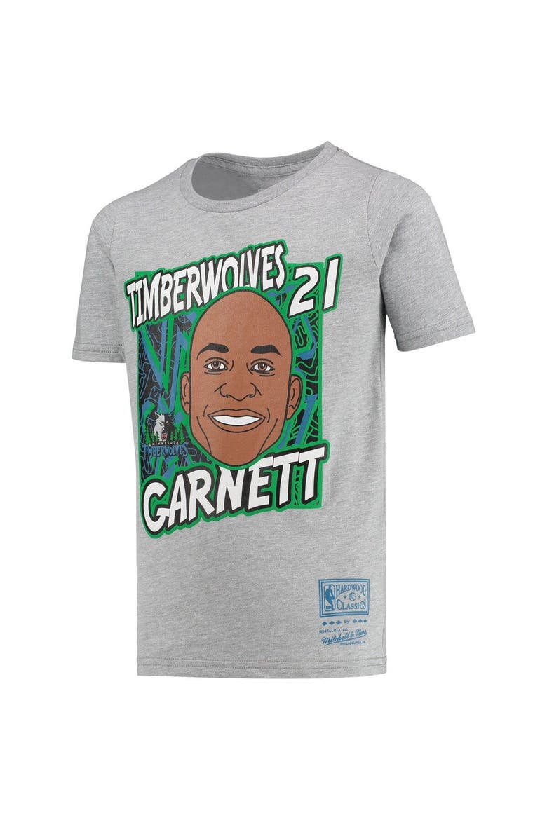 Youth Mitchell & Ness Kevin Garnett Gray Minnesota Timberwolves Hardwood Classics King of the Court Player T-Shirt, Alternate, color, Heather Gray