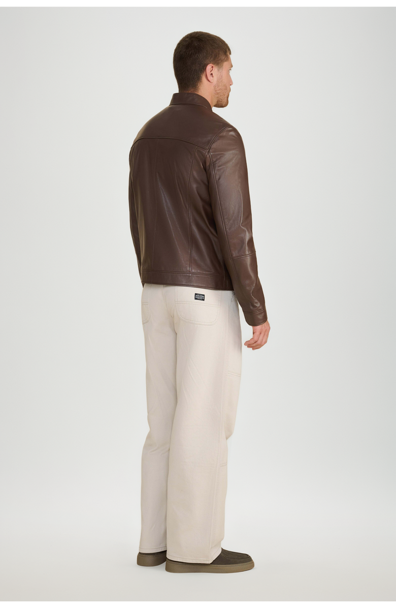 FURNIQ UK Otis Racer Leather Jacket, Alternate, color, Brown