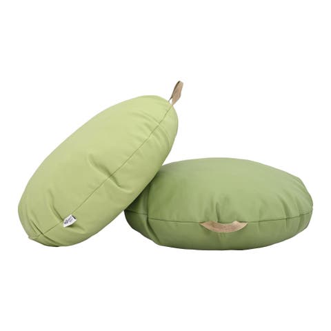 Fern & Sage Mini Round Poufs With Handle - Set Of 2