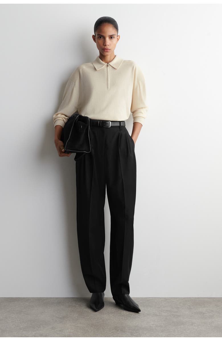 COS Merino Wool-Yak Zip-Up Polo Shirt, Alternate, color, White