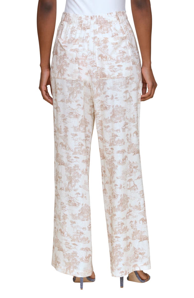 Avec Les Filles Allover Print Linen Blend Straight Leg Pants, Alternate, color, Savanna Toile Khaki