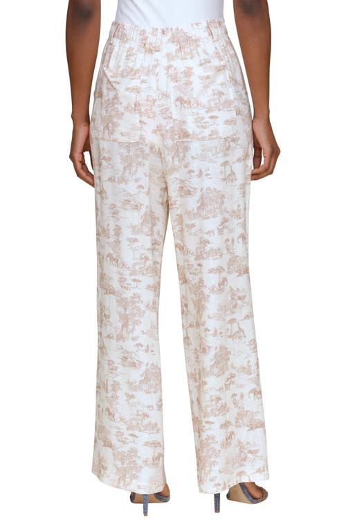 Avec Les Filles Allover Print Linen Blend Straight Leg Pants In Savanna Toile Khaki