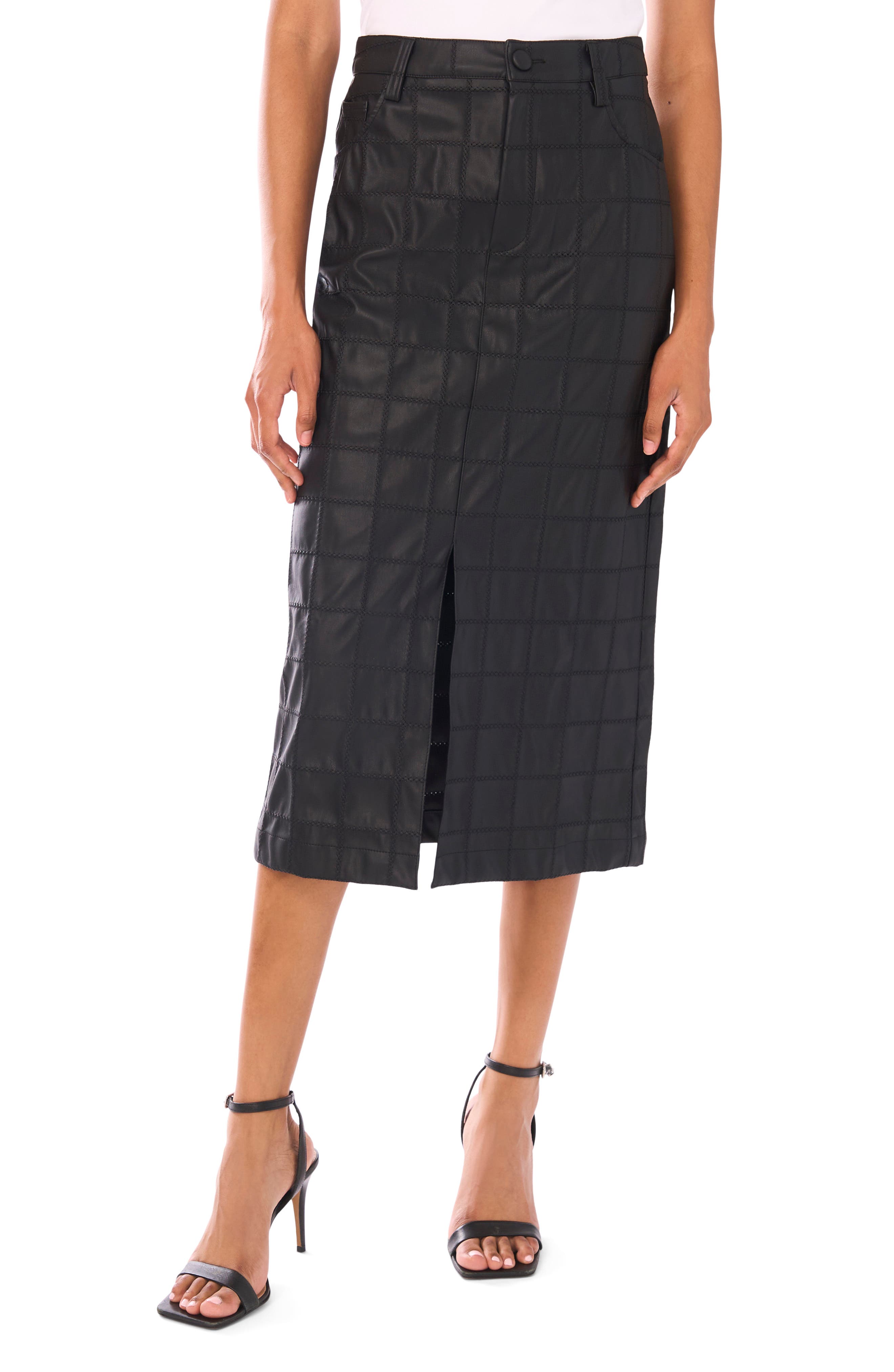 Halogen® Windowpane Textured Faux Leather Skirt