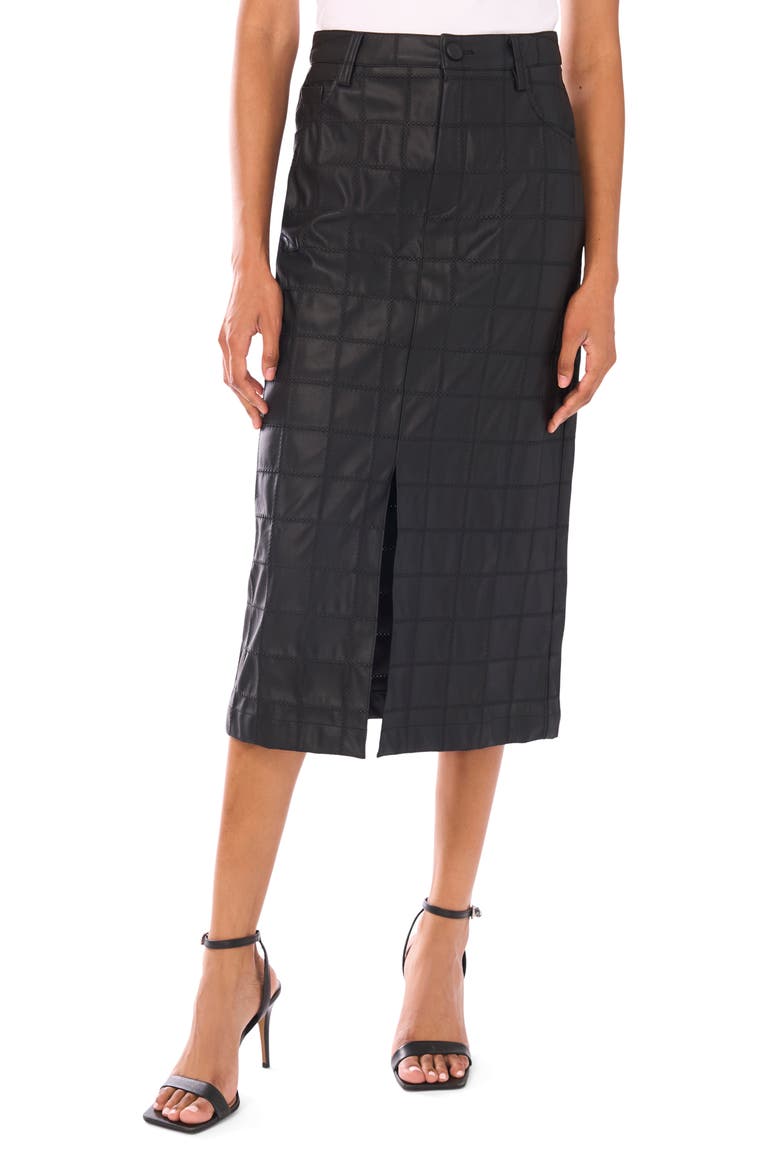 Windowpane Textured Faux Leather Skirt, Main, color, RICH BLACK