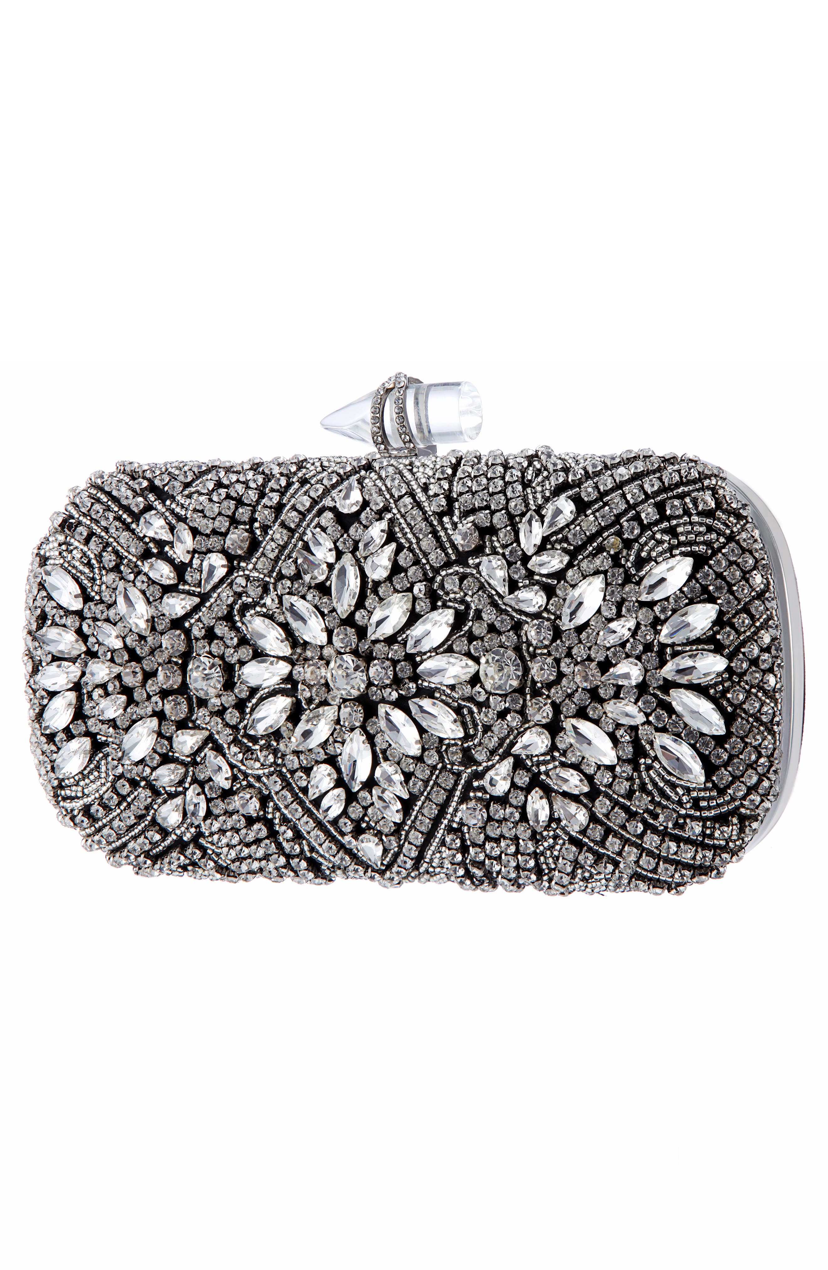 Nina Gelsey Crystal Embellished Minaudière, Alternate, color, Black-White