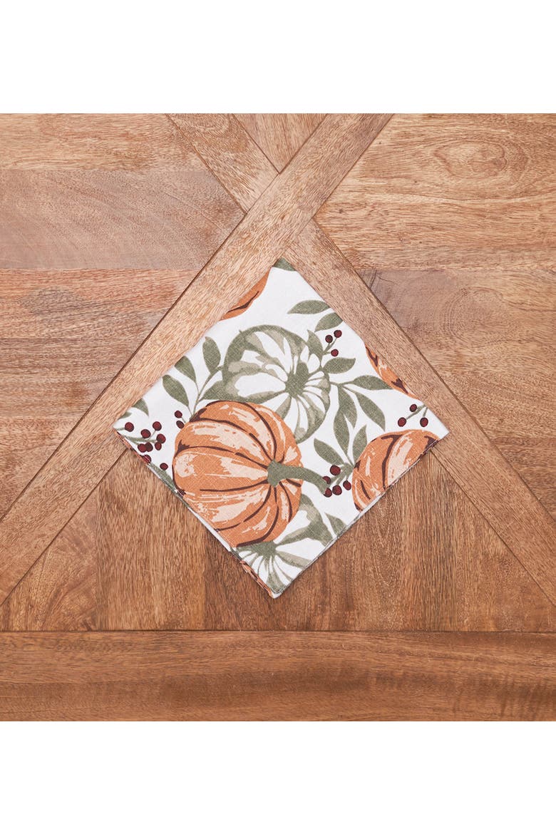 Harvest Pumpkin Botanical Fall Set of 6 Cloth Napkins, Alternate, color, Orange