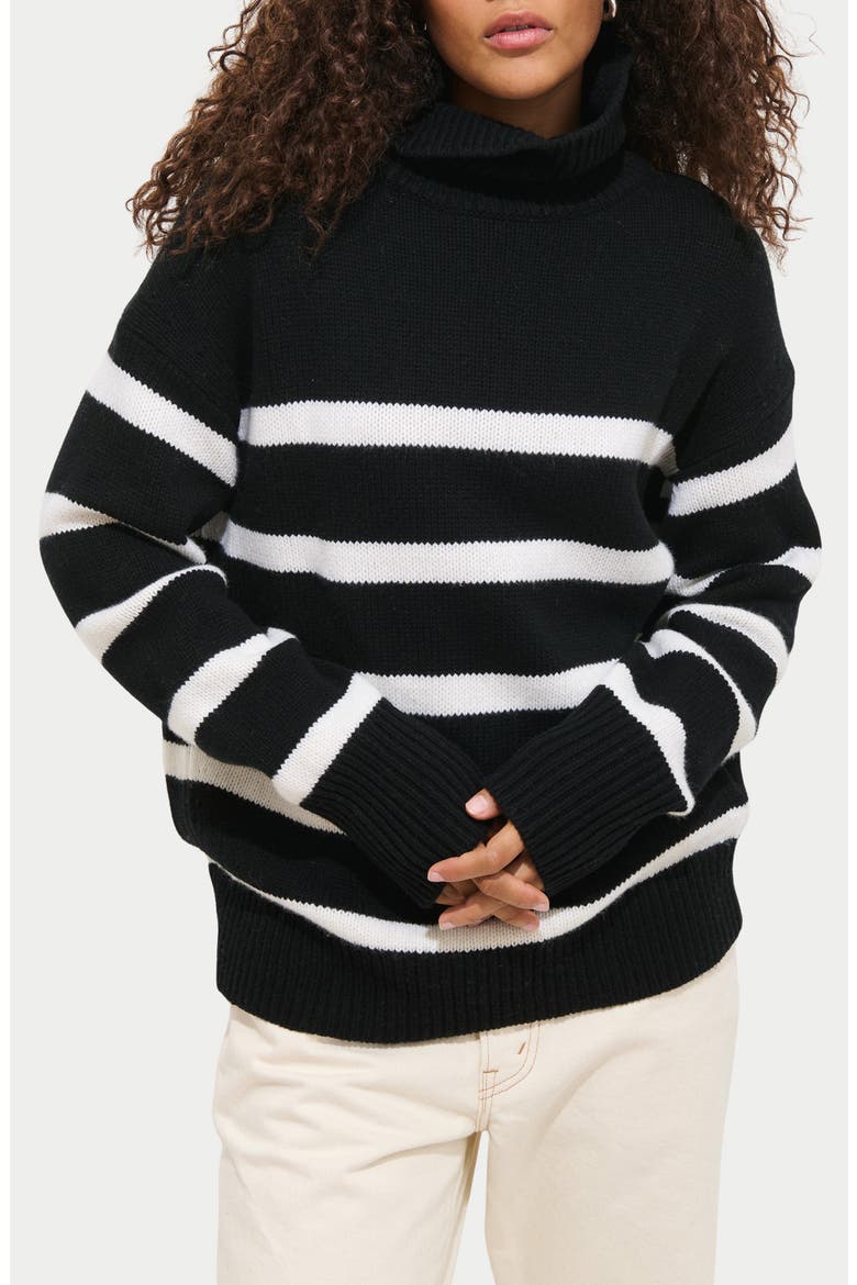 Nottinghill Turtleneck Wool Blend Sweater, Main, color, BLACK / WHITE STRIPE