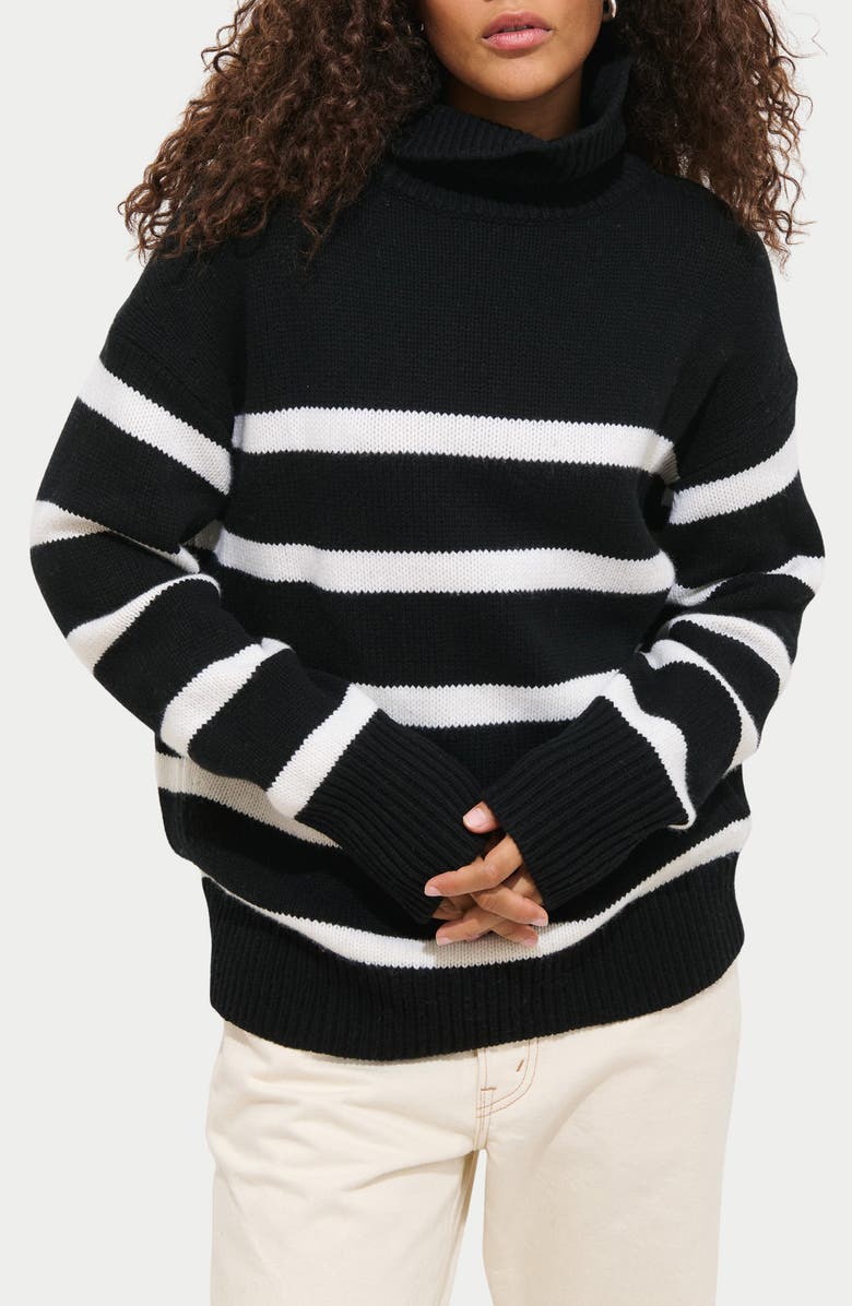 Alex Mill Nottinghill Turtleneck Wool Blend Sweater, Main, color, Black / White Stripe