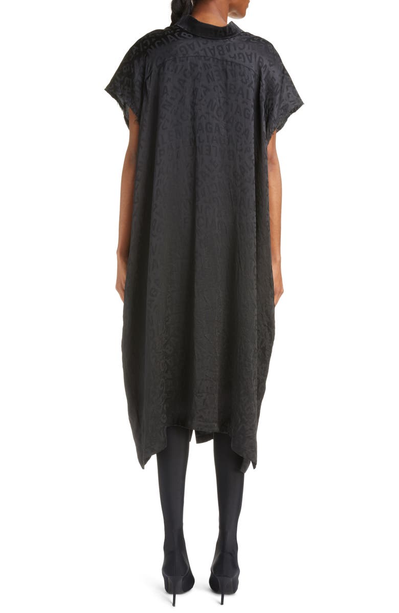 Balenciaga Cape Sleeve Jacquard Logo Silk Dress, Alternate, color, 