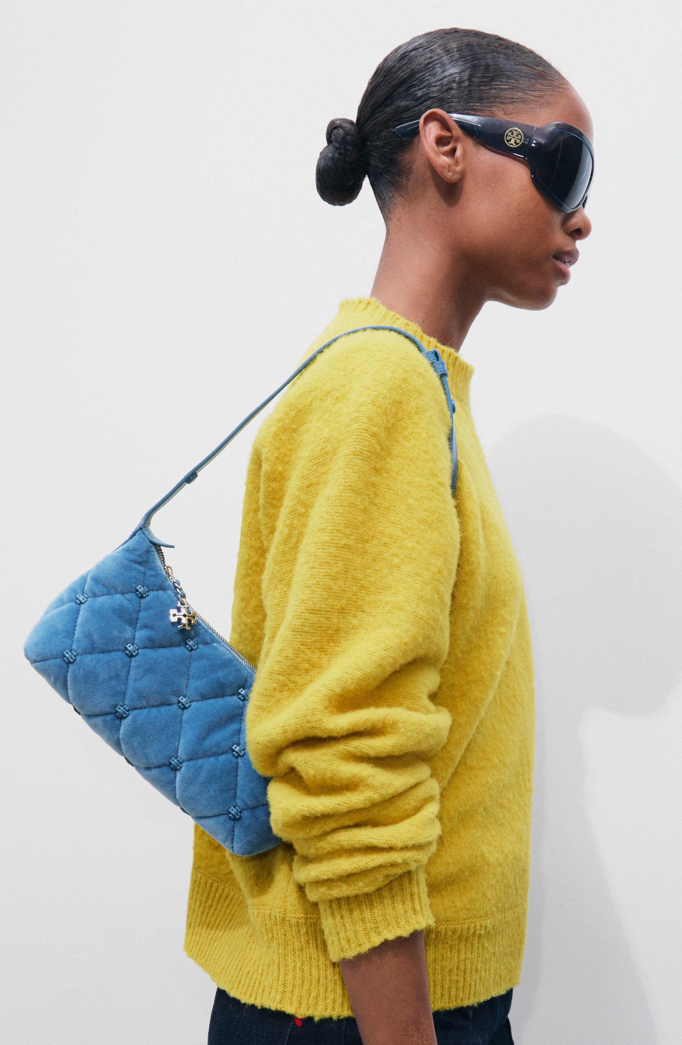 Bunny Knot Velvet Pochette, Alternate, color, ELECTRIC BLUE