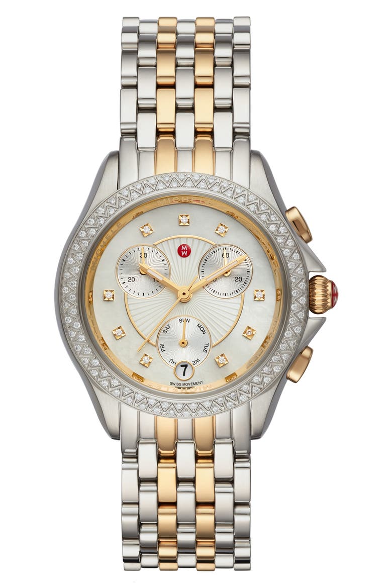 Belmore Diamond Chronograph Watch, 38mm, Main, color, GOLD/SILVER