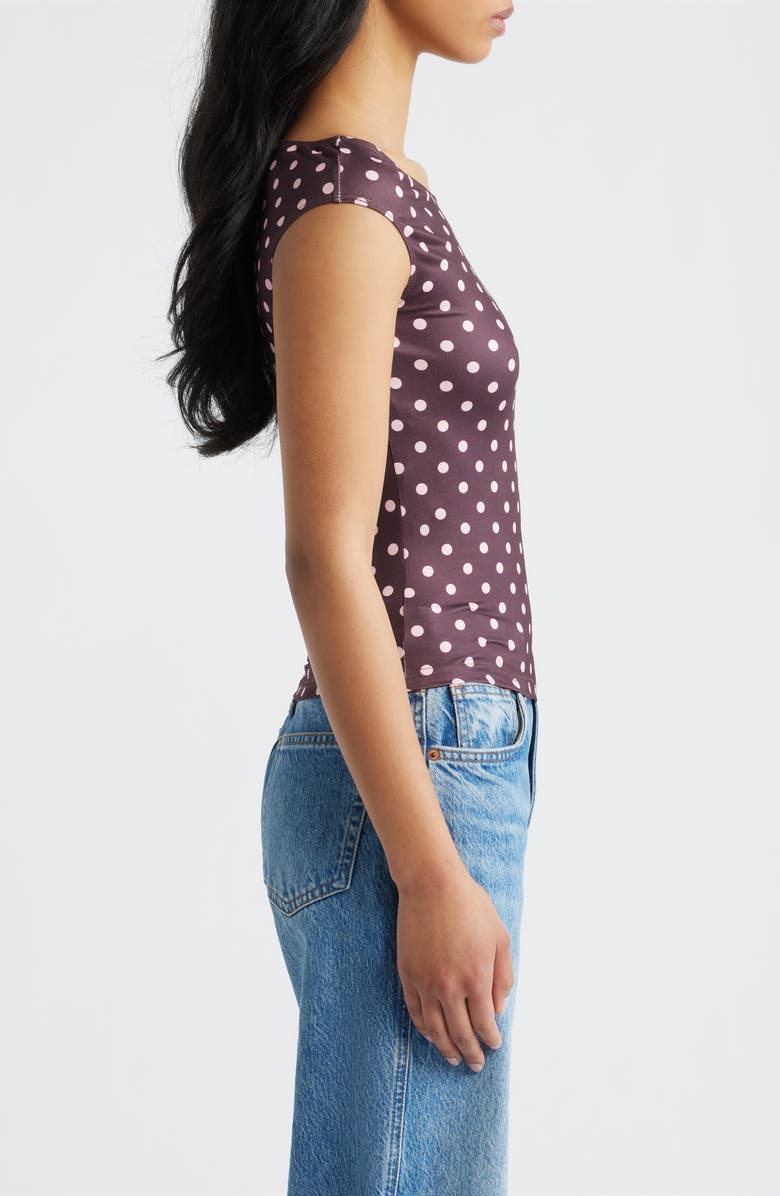 Princess Polly Cheirosa Polka Dot Off the Shoulder Top, Alternate, color, Chocolate / Pink