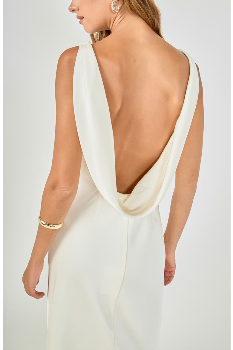 Cowl Neck Satin Maxi Gown, Alternate, color, IVORY