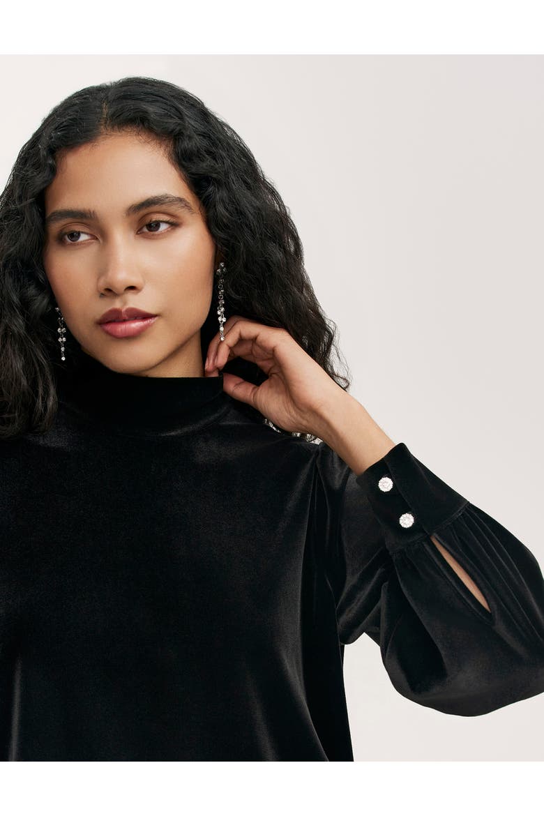 Clementine Velvet High Neck Top, Alternate, color, Black