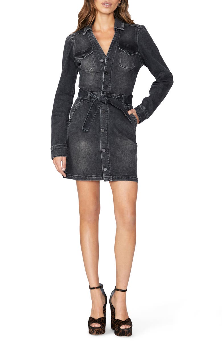 PAIGE Mayslie Tie Front Long Sleeve Denim Shirtdress, Main, color, 