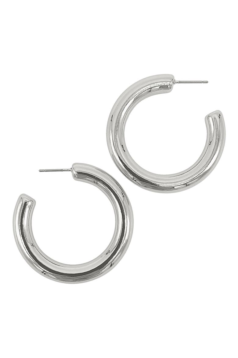 14K Yellow Gold Plated Thick Tube Hoop Earrings, Main, color, SILVER