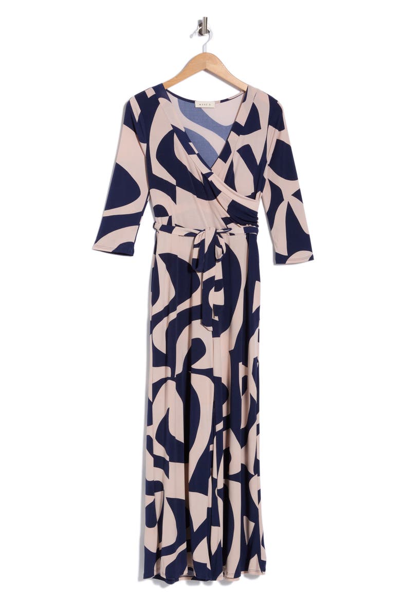 Three Quarter Sleeve Wide Leg Jumpsuit, Alternate, color, NAVY GEO