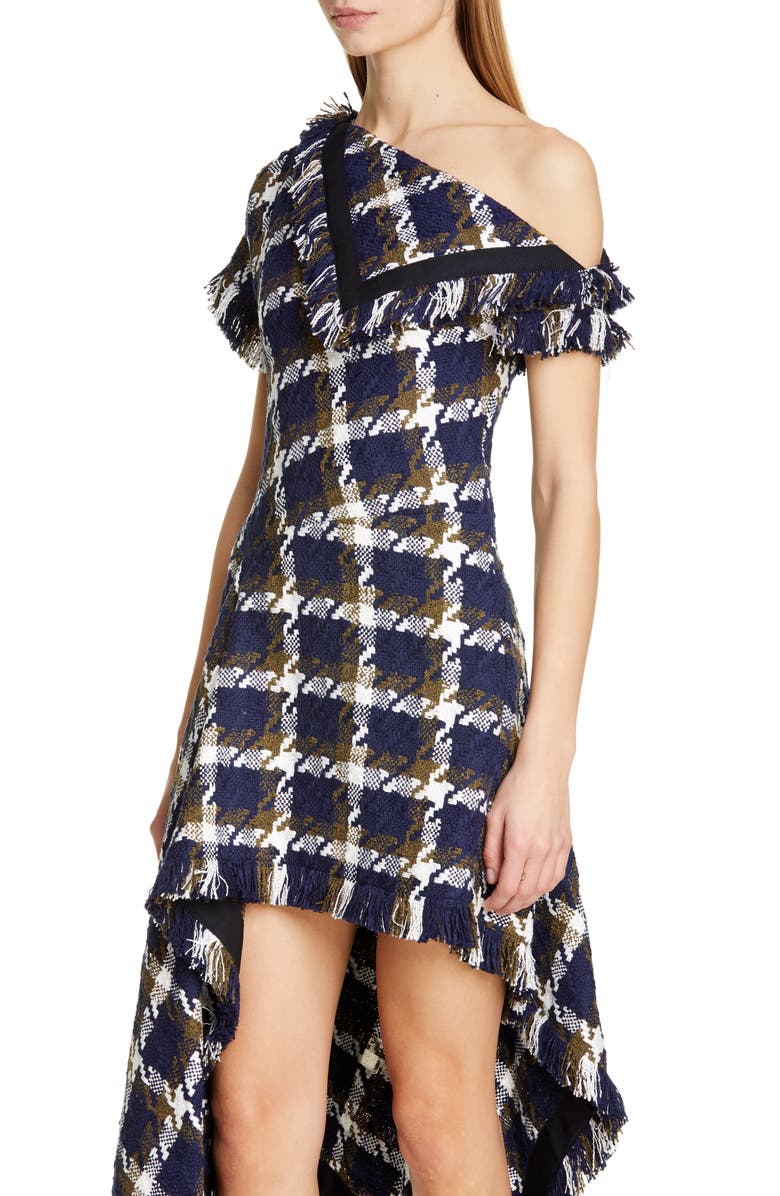MONSE Asymmetrical One Shoulder Tweed Dress, Alternate, color, 
