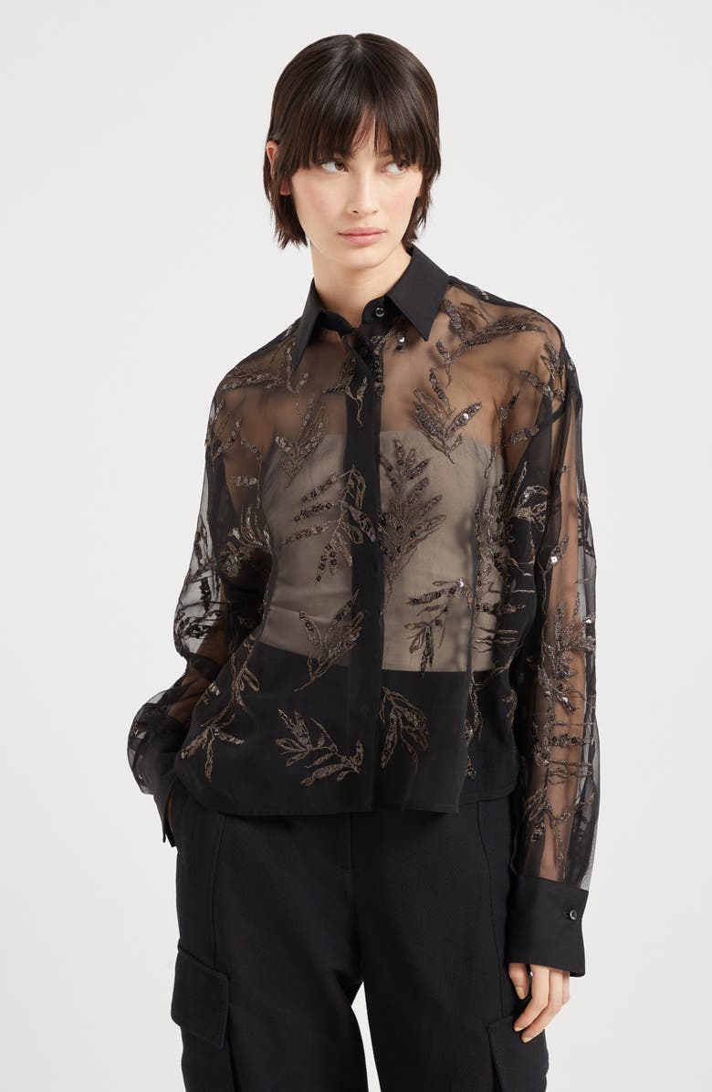 Brunello Cucinelli Flora Embroidery shirt, Alternate, color, 