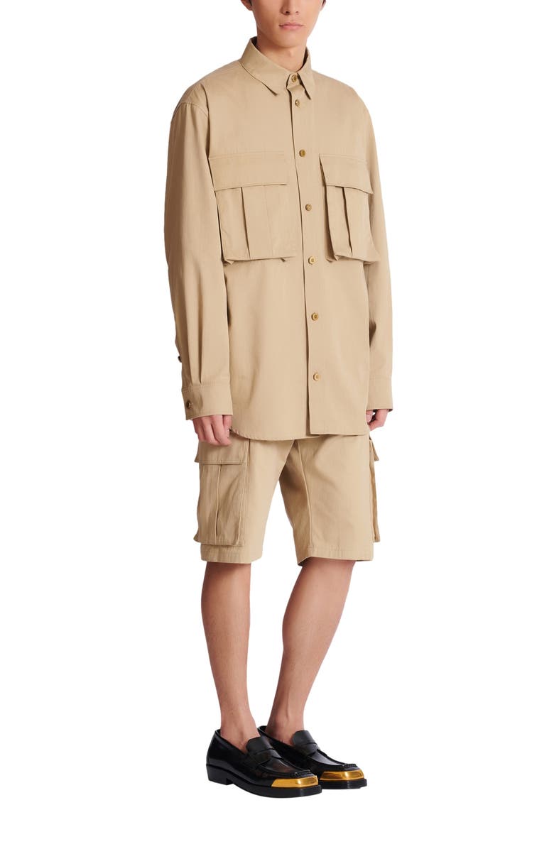 Balmain Cotton safari shirt, Alternate, color, Beige