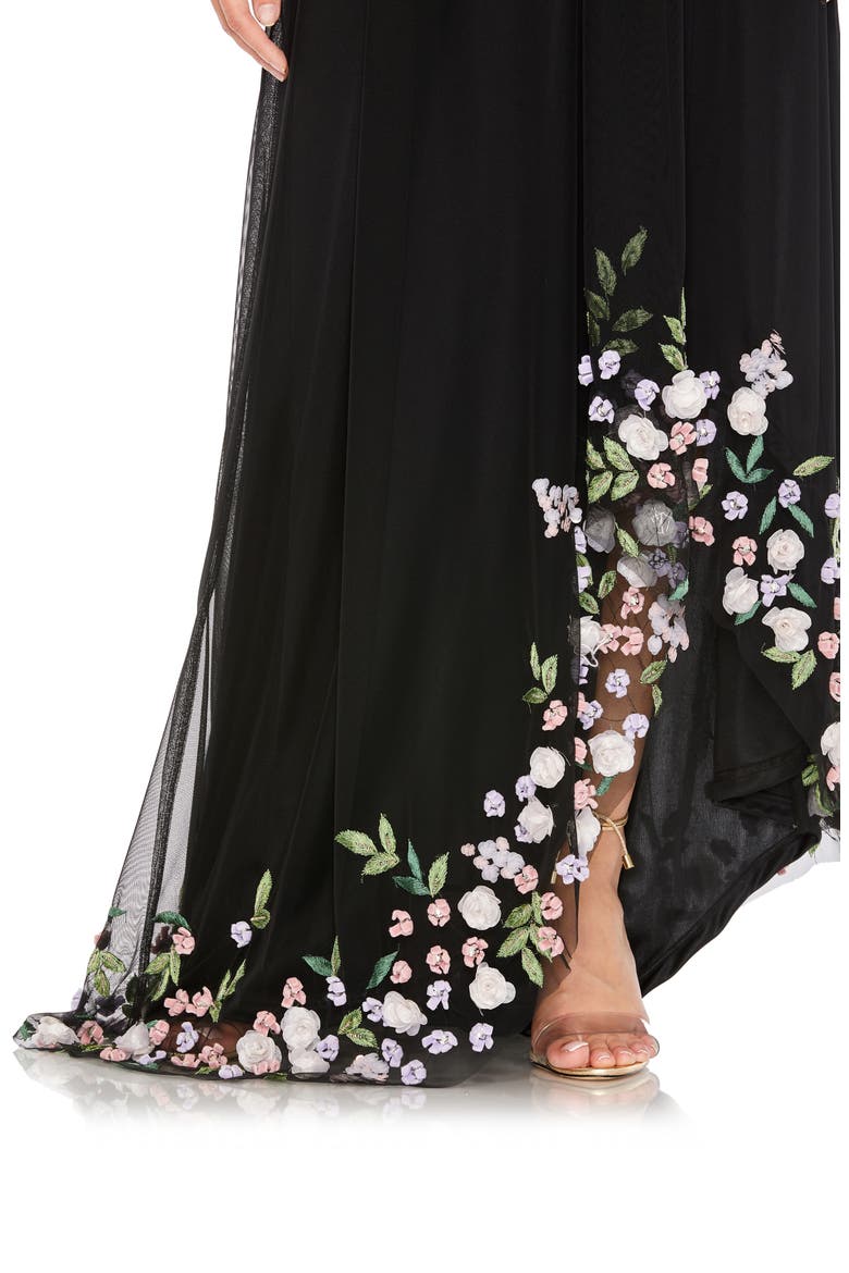 One Shoulder Trapeze Embellished High Low Gown, Alternate, color, BLACK