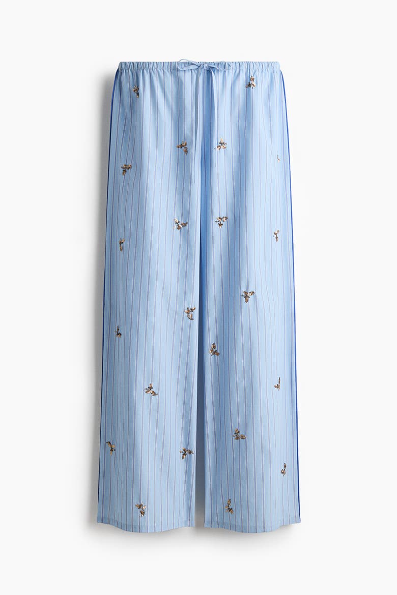 Embellished Cotton Pyjama Bottoms, Alternate, color, Light blue/striped