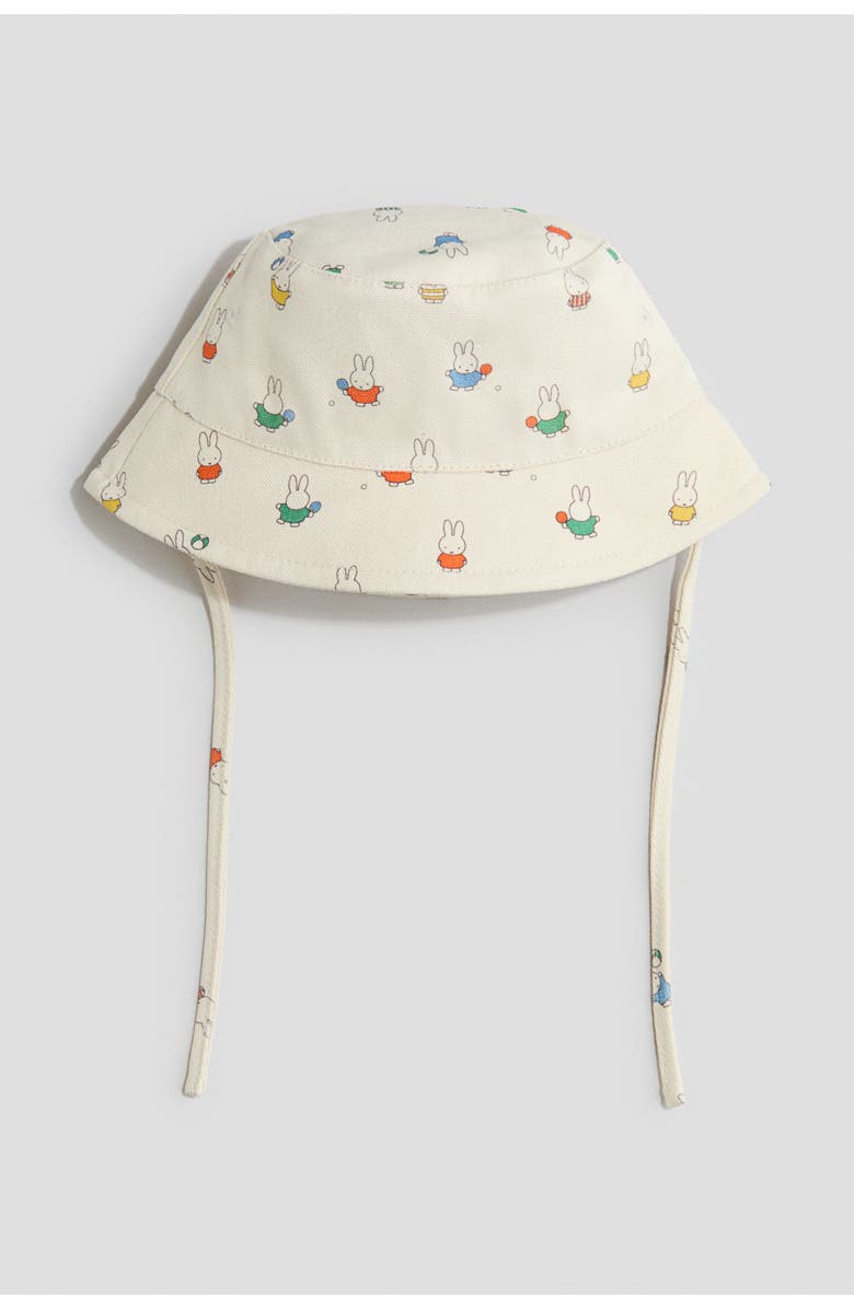H&M Embroidery-detail Cotton Bucket Hat, Main, color, Light Beige/Miffy