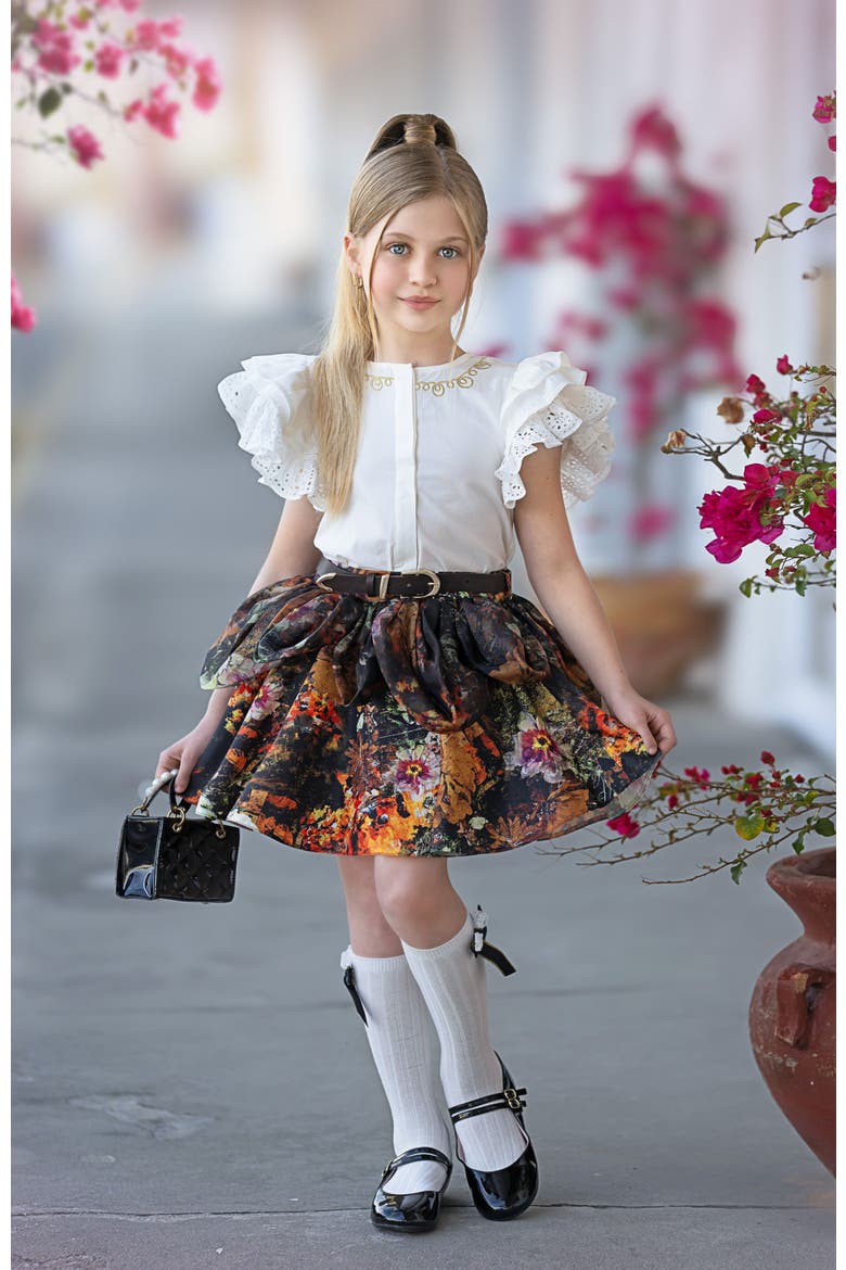 Alexis Blouse and Skirt Set, Alternate, color, Brown Flower Print