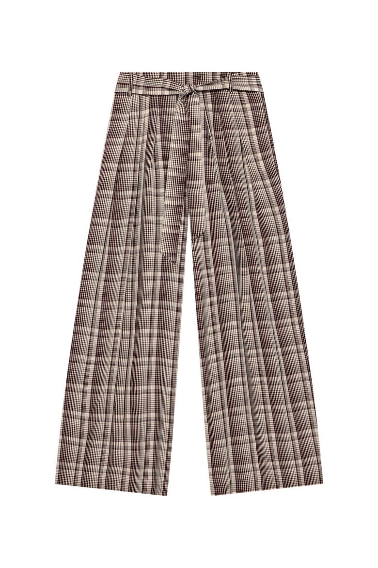 Check Wide Trousers, Alternate, color, Brown